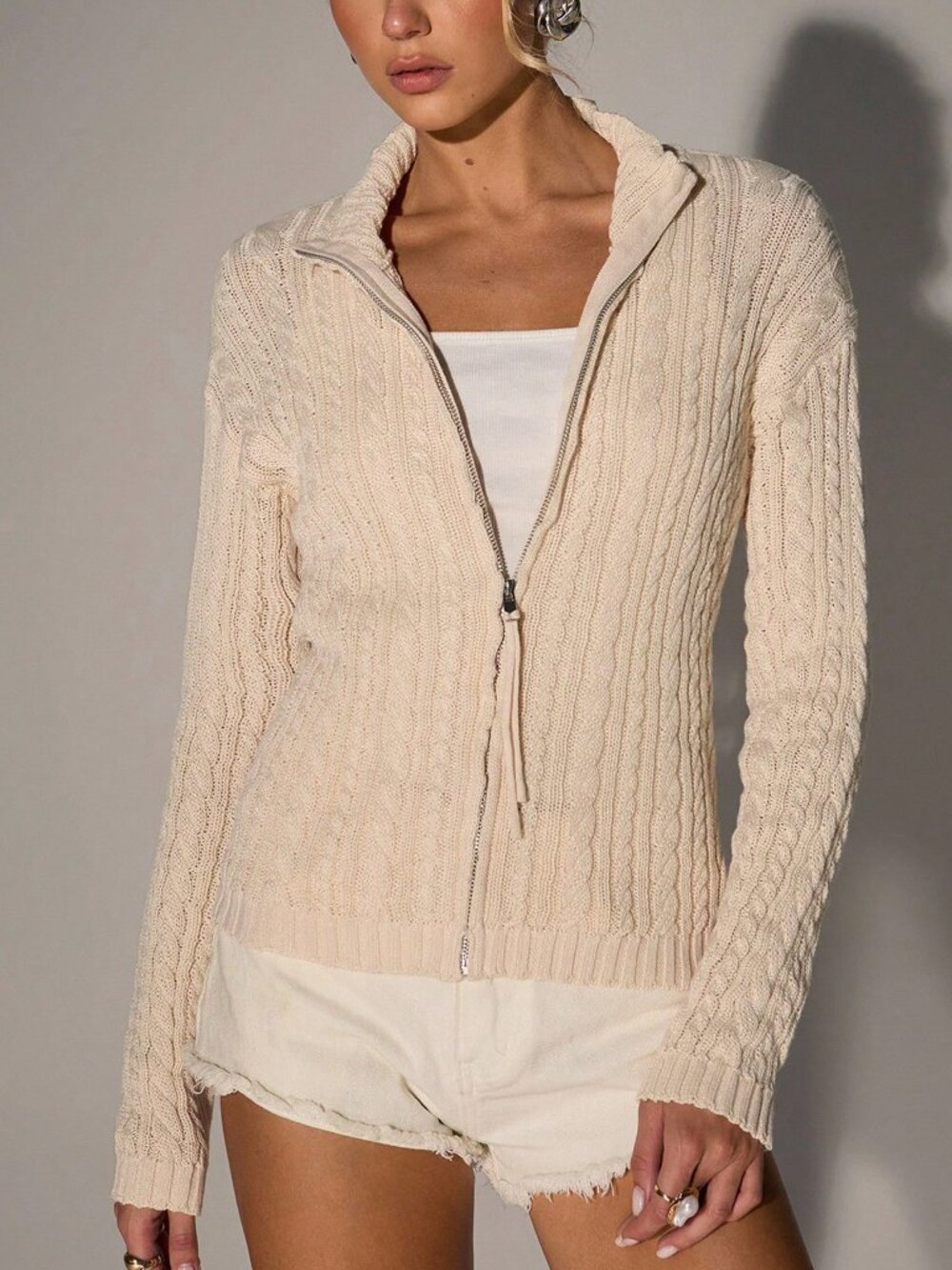 Apricot Casual Women's  Long-Sleeve Zipper Cardigan